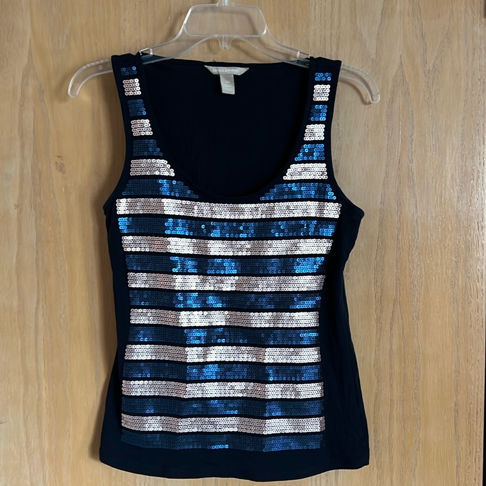 Banana Republic Blue Sequin Tank Top XS Sleeveless Party Going Out